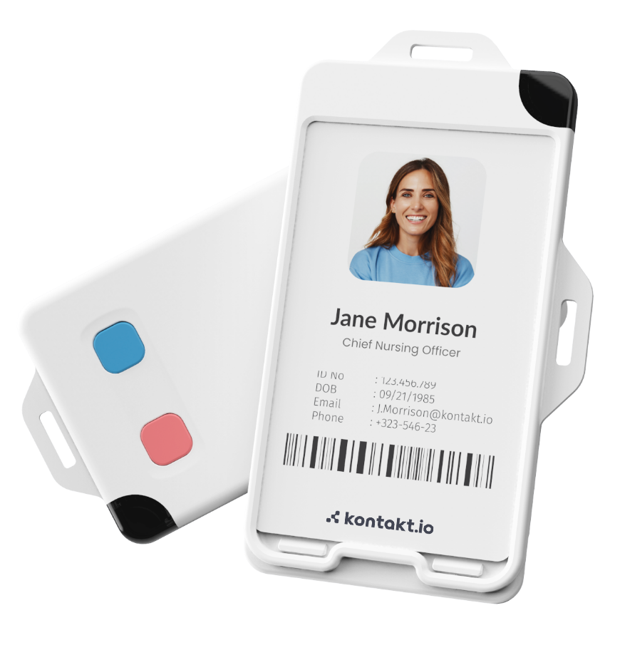 render of mobile staff duress badge by kontakt.io