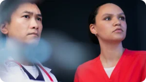 two nurse workers looking