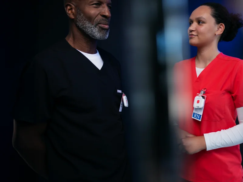 nurse and doctor wearing safety panic system badges